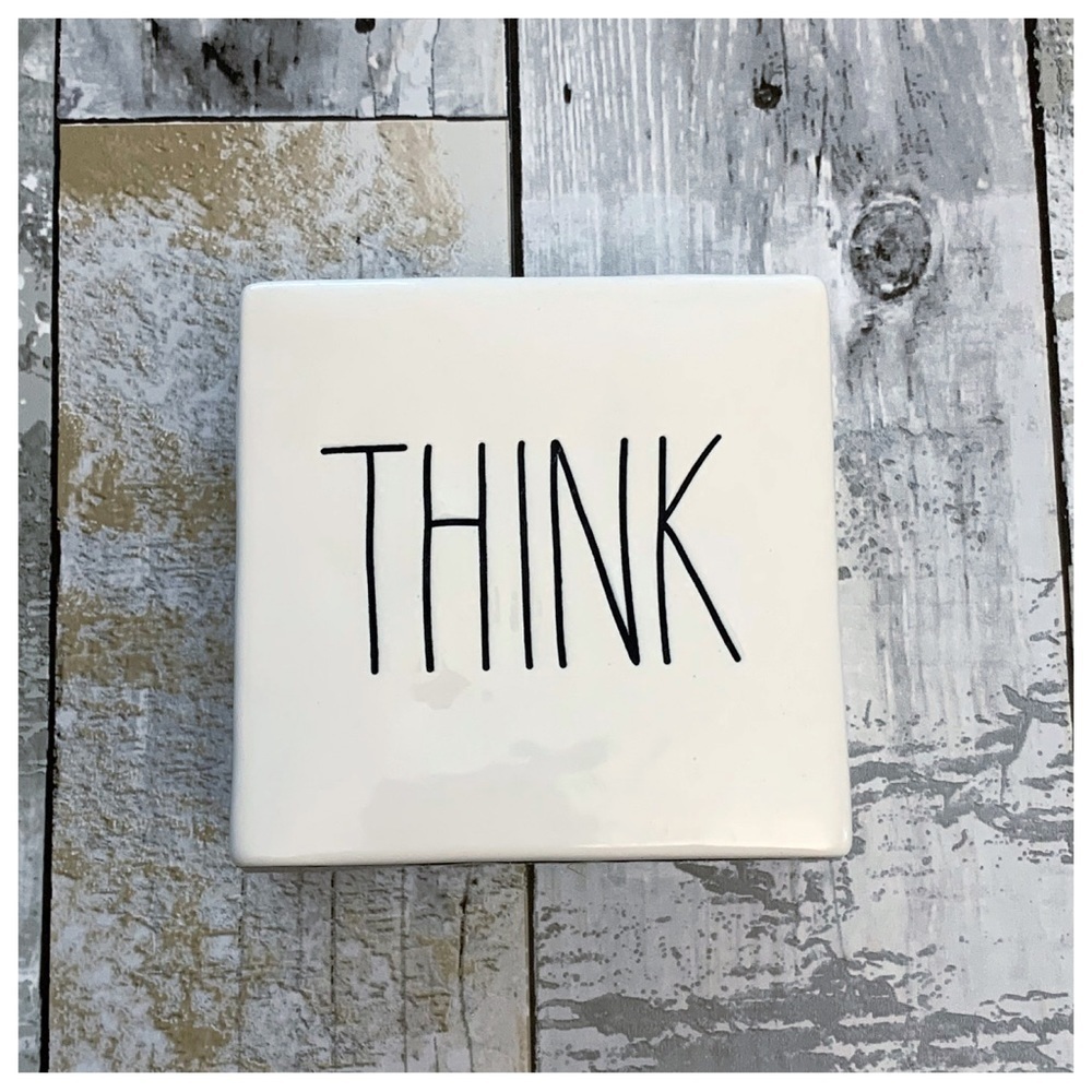 #22 Rae Dunn Think Evolve Double Side Desk Office Paperweight Ceramic Sign Decor - Picture 7 of 9